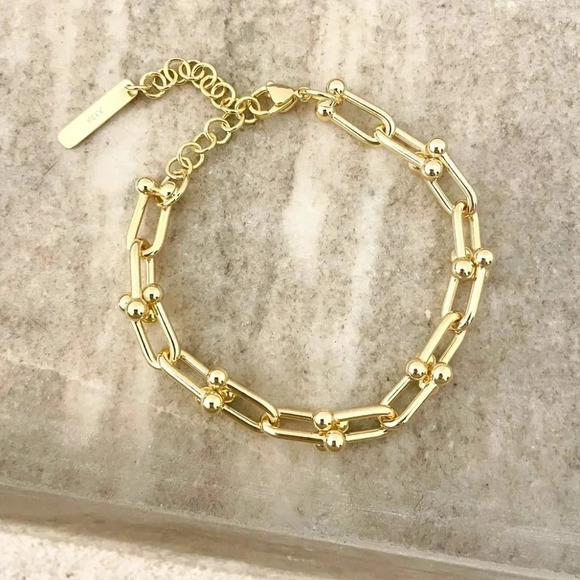 925 Sterling Silver U-Link Bracelet Horseshoe Bracelet Chunky Modern Bracelet - Picture 2 of 10